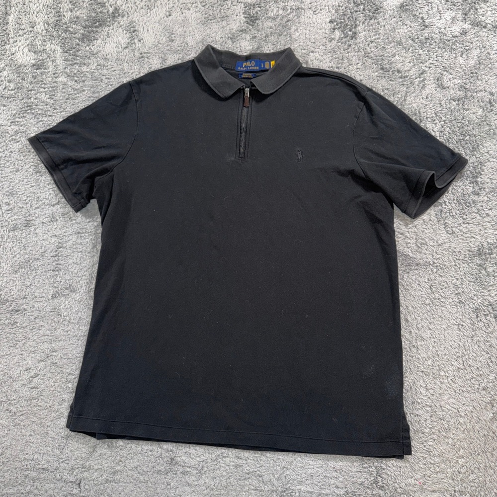 Polo Ralph Lauren Mens Large Black Quarter Zip Polo Shirt Classic Stretch Mesh